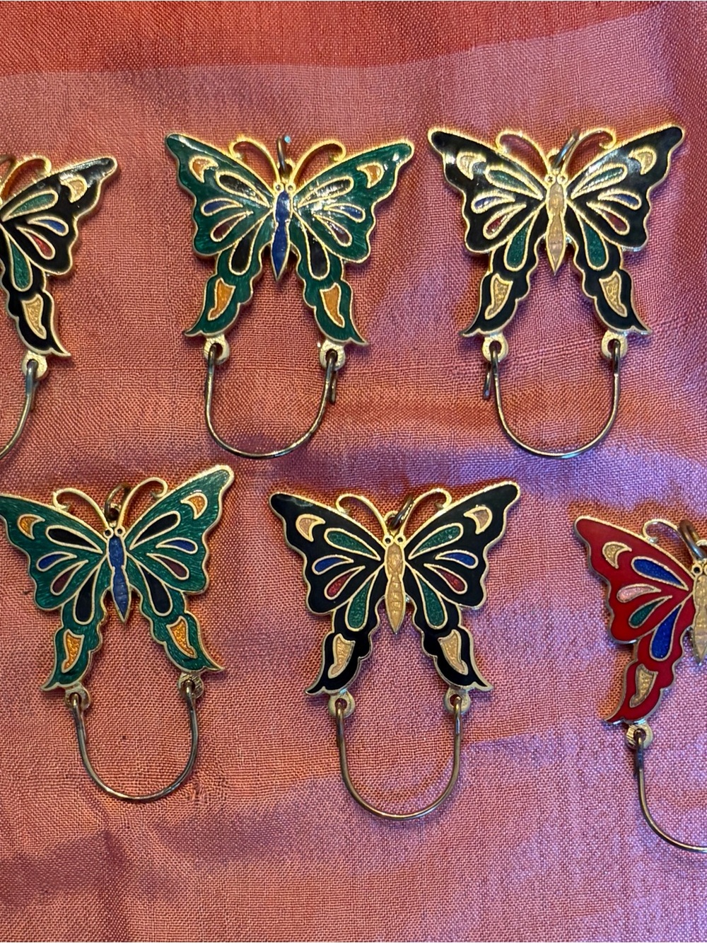Lot of 8 Vintage Cloisonné Butterfly Charm Holder Pendants